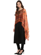 Ahalyaa Black Crepe Printed Kurta With Attached Dupatta For Women