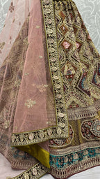 Jyoti Fashion Women's Mehendi Velvet Dori, Multi Thread Embroidered with Zircon Diamond Work Wedding Lehenga Choli