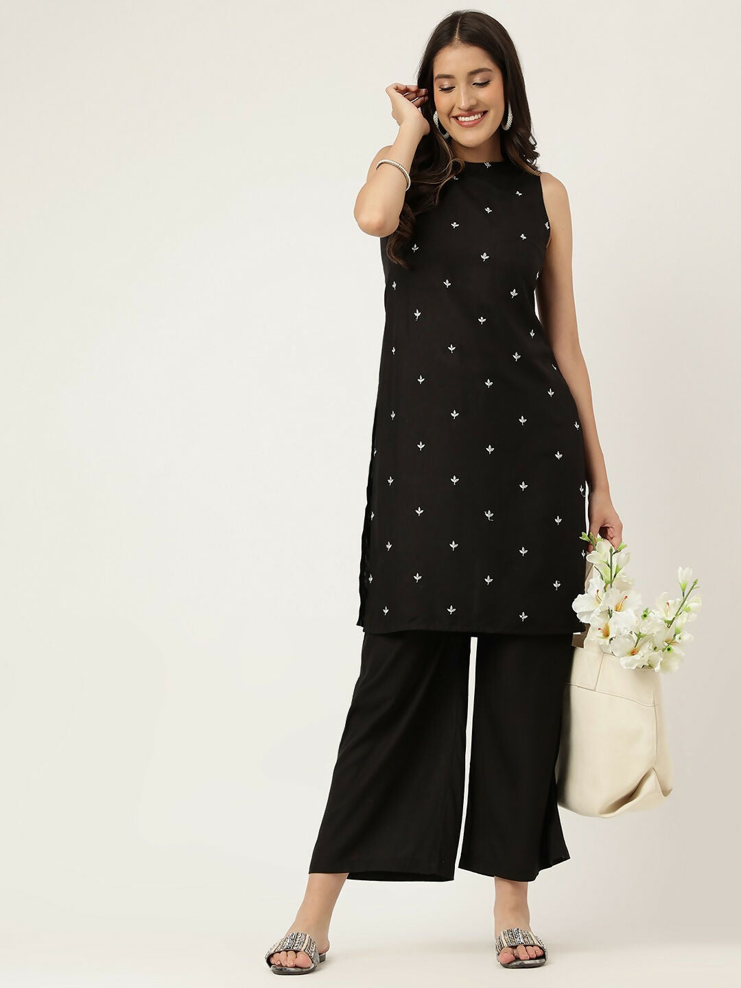 Joban Fashion Black Rayon and Embroidered Work Straight Kurta Bottom Set