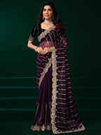 Joban Fashion Wine Net Party Wear Sarees - Distacart