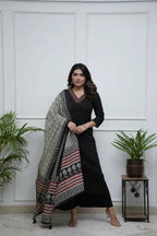 The52 Black Women's Gorgeous Parampara Fabric Embroidered Work Straight Kurta Palazzo and Dupatta Set - Distacart