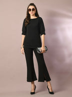 Myshka Women's Black Solid Boat Neck Party Top