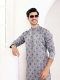 Grey Viscose Woven Jacquard Work Men's Kurta - Mahotsav