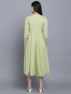 Myshka Women's Green Ethnic Motifs A-Line Midi Dress - Distacart