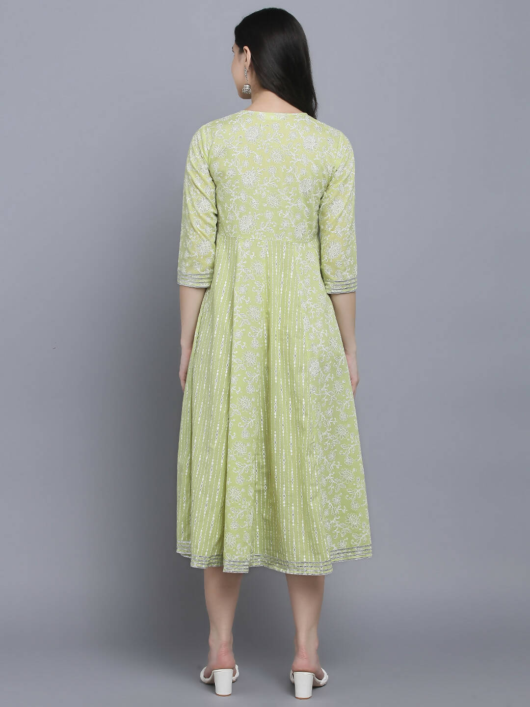 Myshka Women's Green Ethnic Motifs A-Line Midi Dress - Distacart