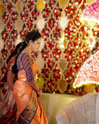DEIANA'S Beautiful Designer Golden zari Soft Lichi Silk Saree - Peach