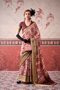 Vastranavya Pink Tussar Silk Printed with Viscose Border Saree & Unstitched Blouse - Distacart