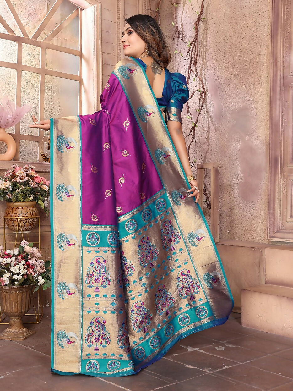 Joban Fashion Paithani Purple Woven Soft Silk Saree - Distacart
