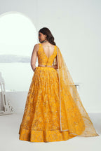 Eilara Glamorous Yellow Net With Embroidered And Thread Zari Sequence Weeding Lehenga Choli