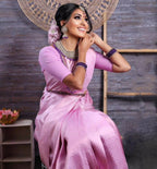 DEIANA'S Beautiful Designer Golden zari Soft Lichi Silk Saree - Baby pink