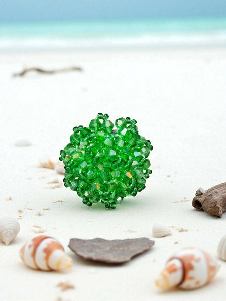 Inhanns Rang-E-Roshan Adjustable Ring – Handmade Crystal Statement Ring - Light Green