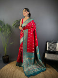 Joban Fashion Banarasi Red Woven Butti Soft Silk Saree - Distacart