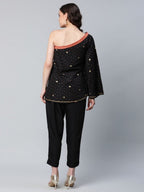 Ahalyaa Women Black Crepe Printed Top with Trouser Set - Distacart