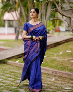 DEIANA'S Beautiful Designer Golden zari Soft Lichi Silk Saree - Blue