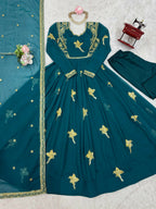 The52 Women's Gorgeous Faux Georgette Fabric Embroidery Work Flared Anarkali Pant and Dupatta Set - Distacart