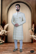 Joban Fashion Men's White Base Georgette Kurta with Pyjama