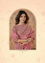 Pink Banarasi Crush Silk Thread, Sequence, Cord and jari Embroidered with Stone Work Saree - Mohmanthan Dakshika