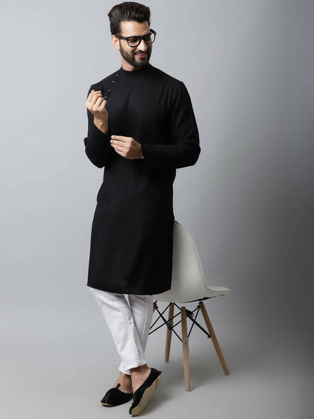Even Apparels Black Color Linen Linen Men's Kurta With Side Placket (LN761)