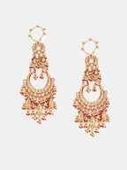 Ruby Raang 22k Gold Polished Kundan Chand Earrings With Ear Chains - Distacart