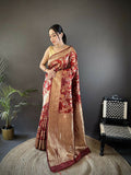 Joban Fashion Maroon Floral & Ethnic Motifs Design Soft Silk Meenakari Banarasi Saree - Distacart