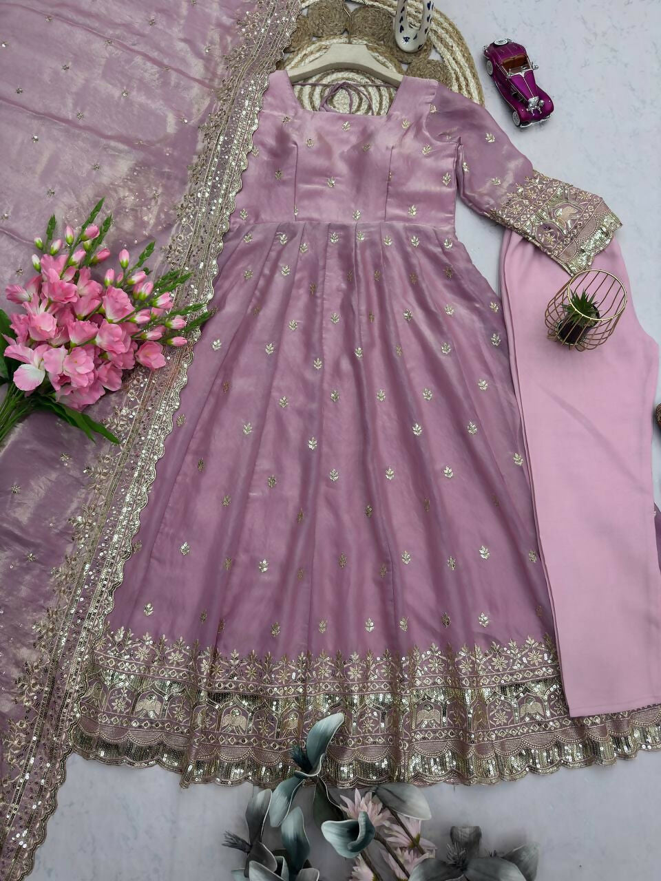 Teeya Creation Onion Fendy Silk Designer Heavy Work Wedding Wear Long Gown - Distacart
