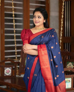 DEIANA'S Beautiful Designer Golden zari Soft Lichi Silk Saree - Blue