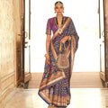 Bay Blue Silk With Banarasi Print Work Saree - Trirath Yamuna
