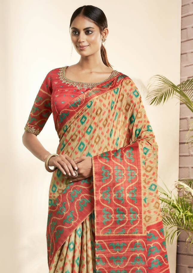 Beige Bhagalpuri Silk Woven design with Hand work butta Saree - Norita Nirvi