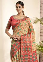 Beige Bhagalpuri Silk Woven design with Hand work butta Saree - Norita Nirvi