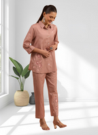 Joban Fashion Powder Pink Cotton, Linen Embroidered Readymade Cord Set - Distacart