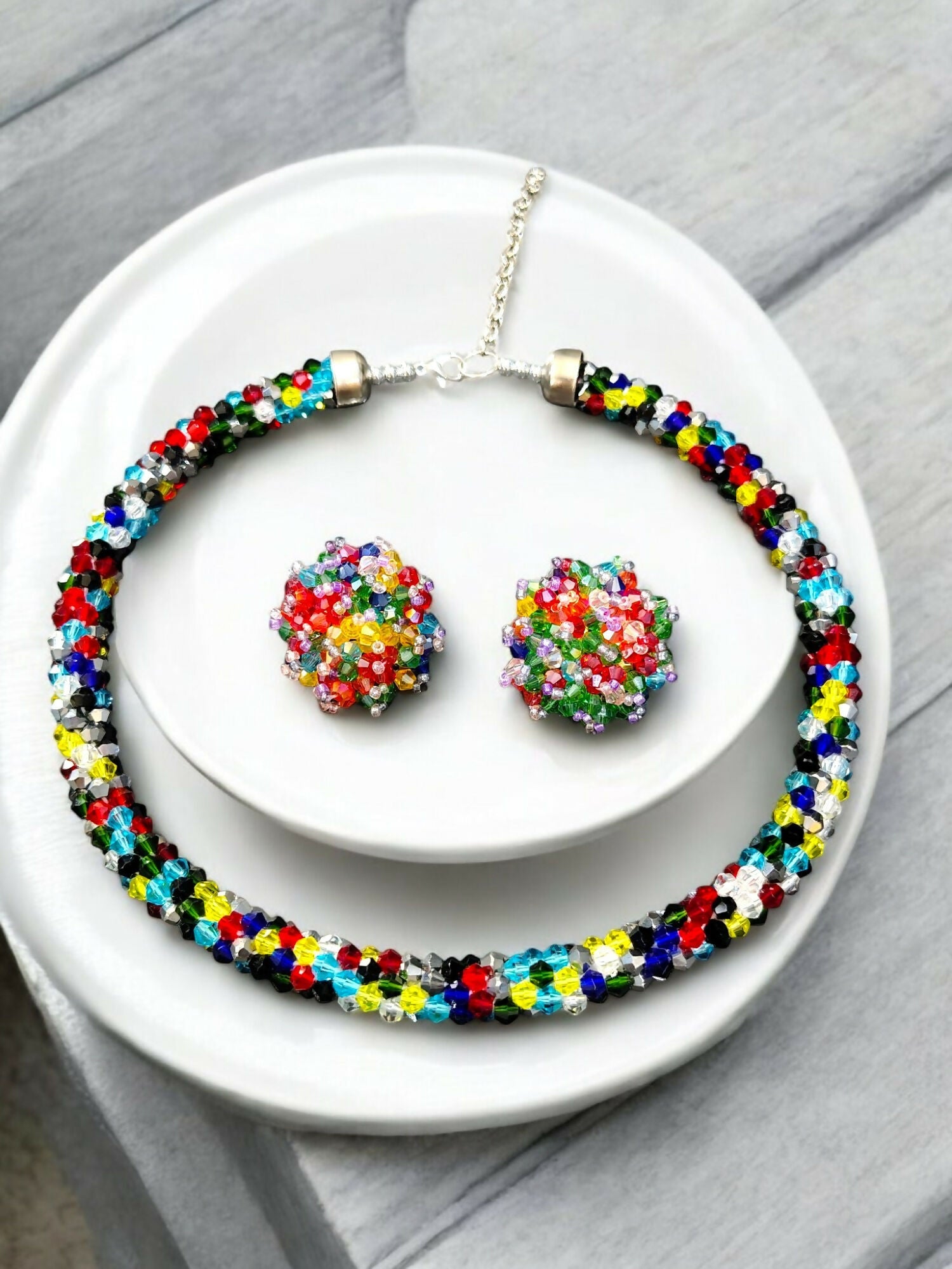 Inhanns Noor-E-Jalwa – Handmade Crystal Bead Necklace / Necklace With Earrings -Adjustable - Multi Colour