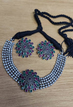 Mominos Fashion Johar Kamal Oxidised Silver-Plated Brass Finish Kundan Choker For Women (Multi) - Distacart