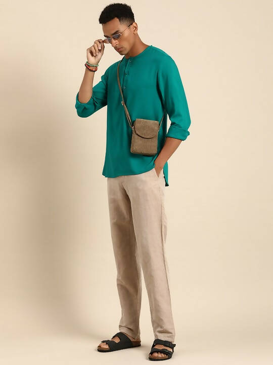 Sea Green Men Rayon Solid Opaque Casual Shirt - Mahotsav