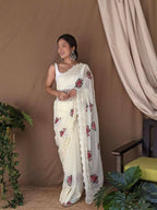 Vamsee Fana Off White Georgette Silk Saree