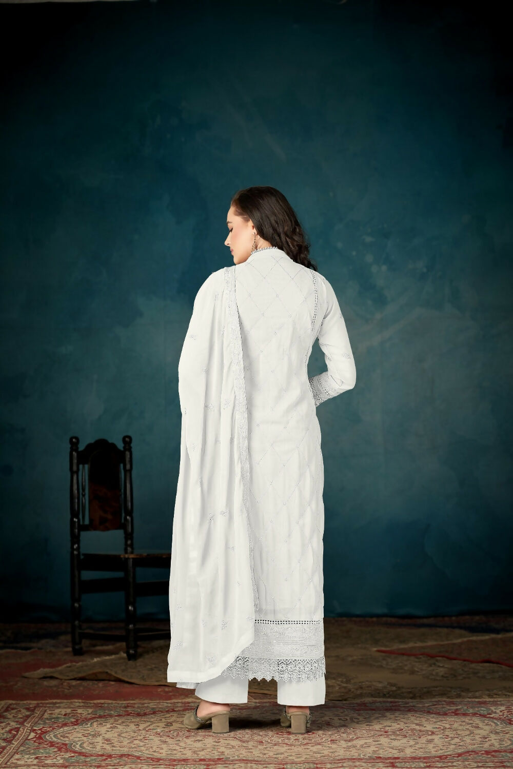 Anaita White Heavy Faux Georgette Stitched Suit with Embroidered Sequence Work - Distacart