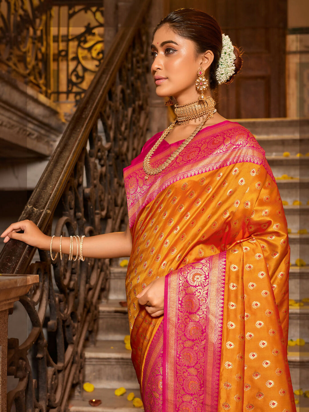 Shree Shyam Fashion Banarasi Silk Mustard Saree - Distacart