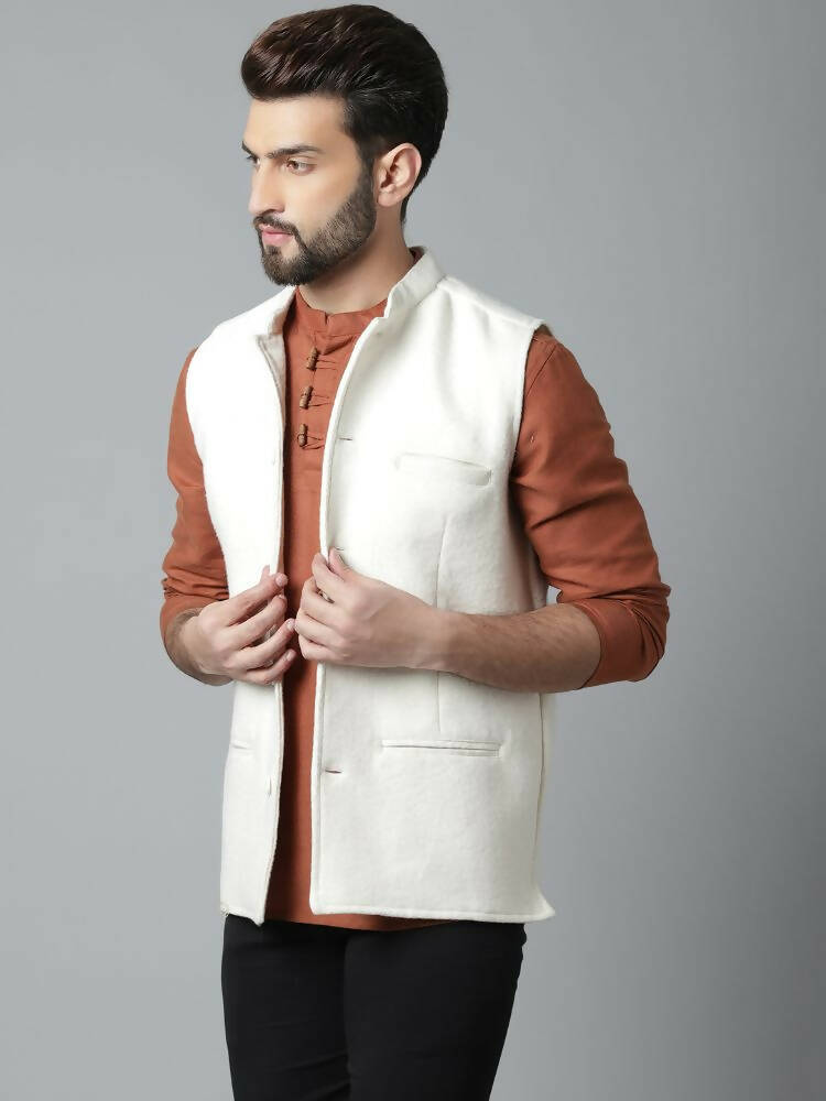 Even Apparels Pure Wool Nehru Jacket - White