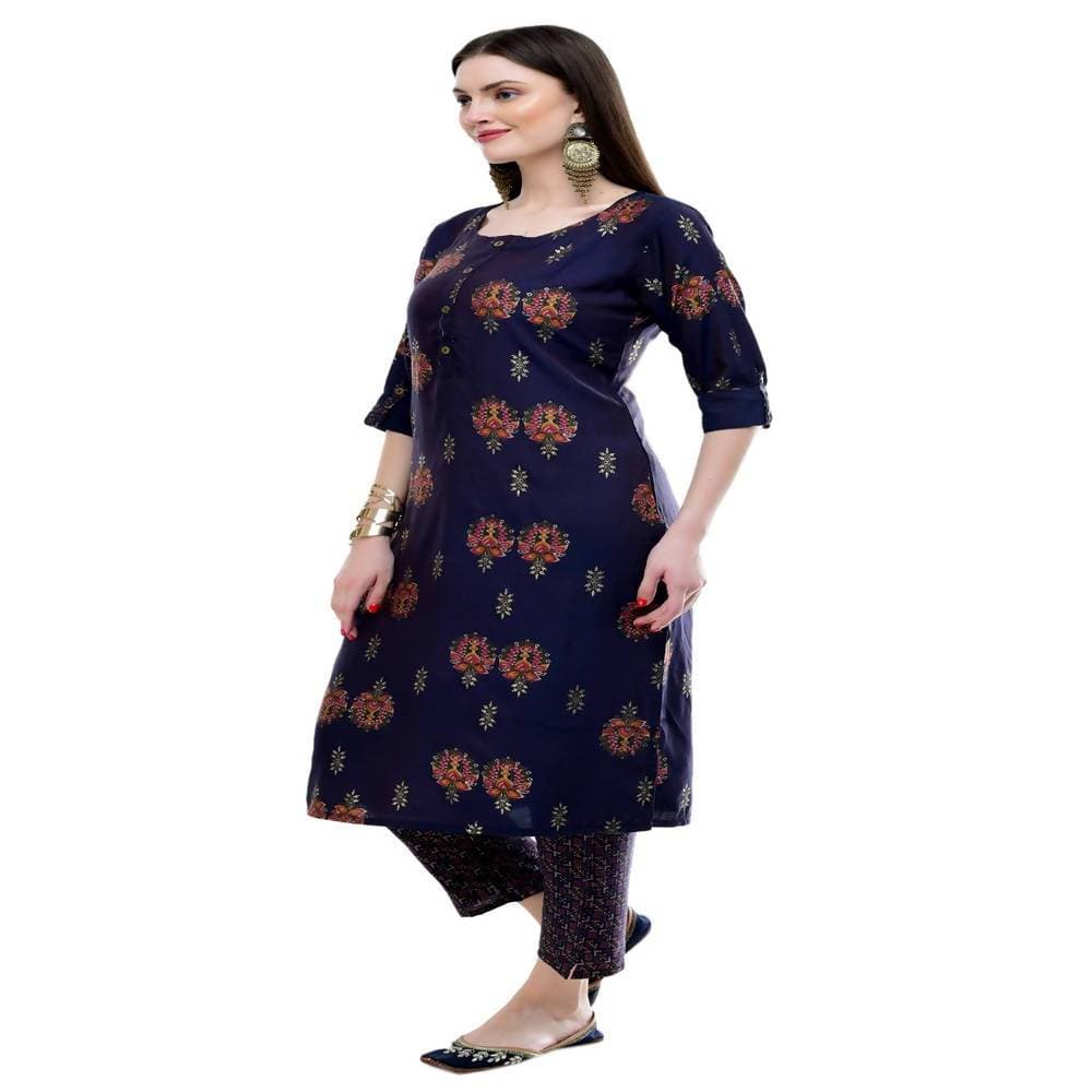 Lagi Women's Blue Printed Straight Kurta & Pant (MC38B)