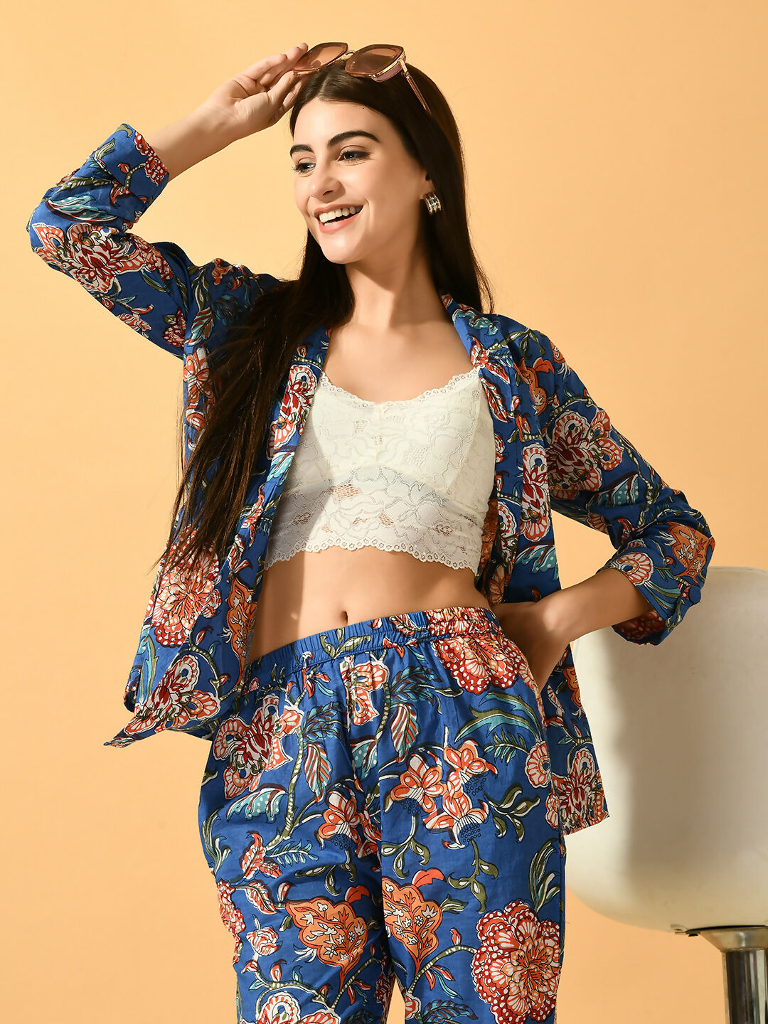 Myshka Women's Blue Printed Floral Jacket