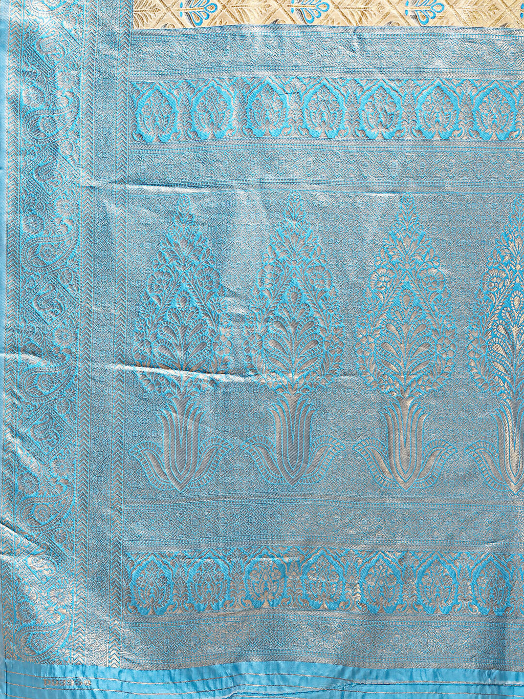 Shree Shyam Fashion Aura Silk Cream Sky Blue Banarasi Silk Saree