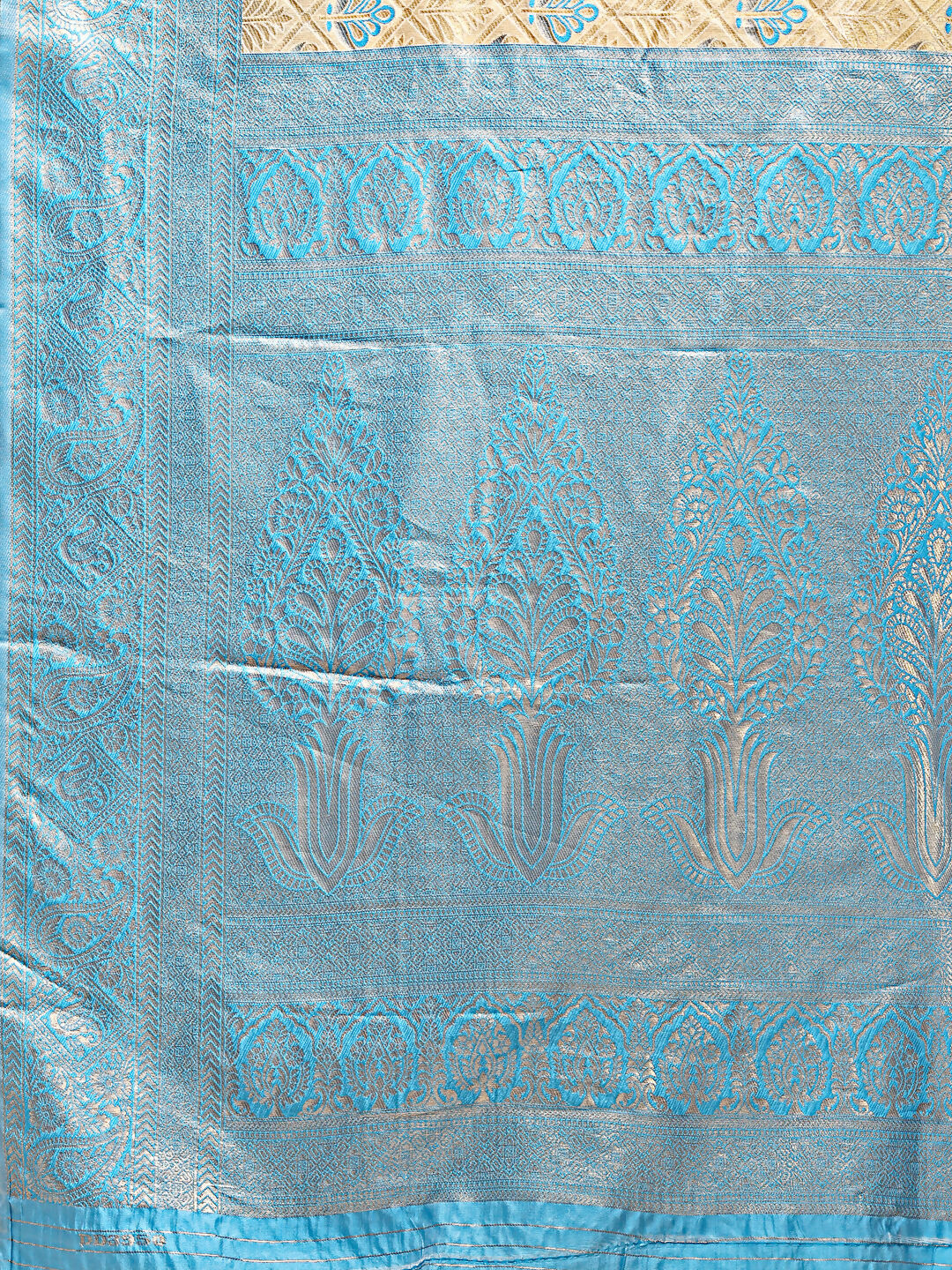 Shree Shyam Fashion Aura Silk Cream Sky Blue Banarasi Silk Saree