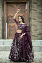 Vastranavya Enchanting Designer Tebby-Silk Lehenga Choli With Dupatta Set - Wine
