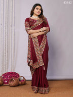 Maroon Silk Georgette Resham And Zari Embroidery Saree - Norita Saumya