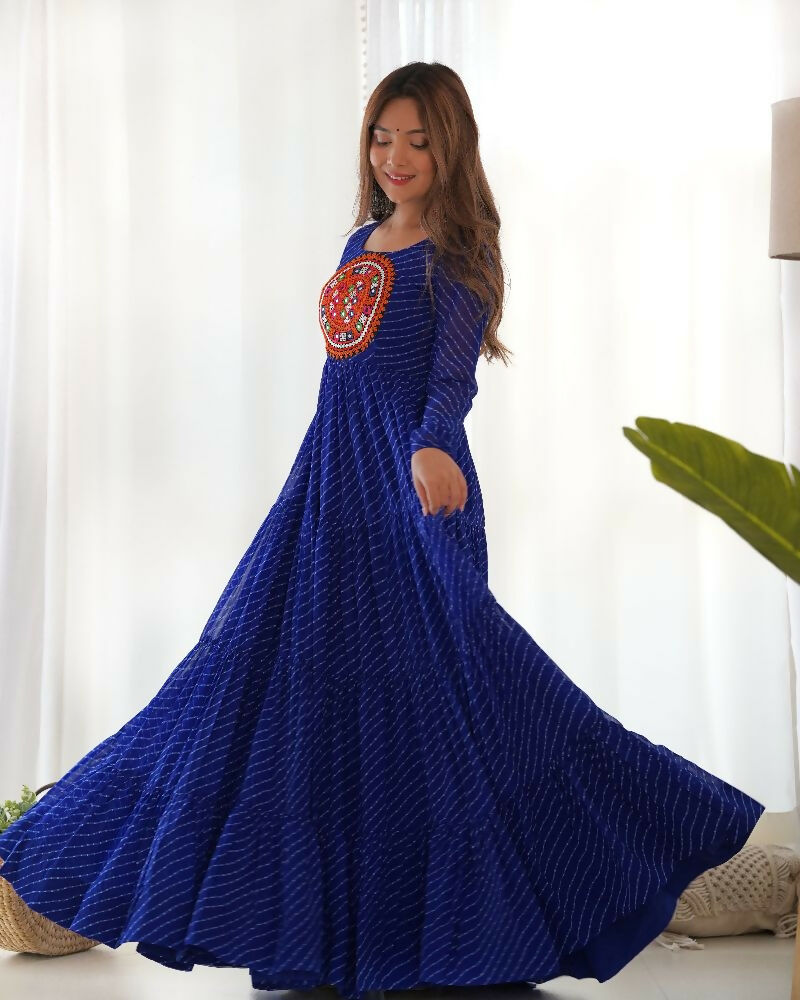 Joban Fashion Royal Blue Kurta Set Chanderi Sequence Embroidery Work - Distacart