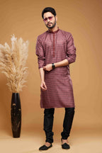 Raivat Ethnic Art Silk Digital Print Pintux Work Kurta Pajama In Maroon Colour