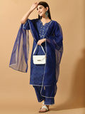 Myshka Women's Blue Embroidered Party Kurta Sets