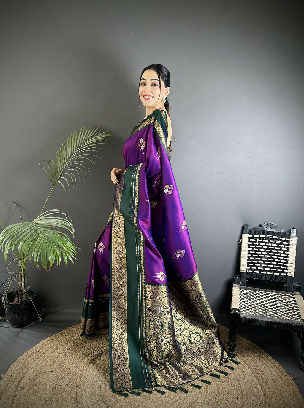 Joban Fashion Purple Banarasi Soft Silk Woven Saree - Distacart