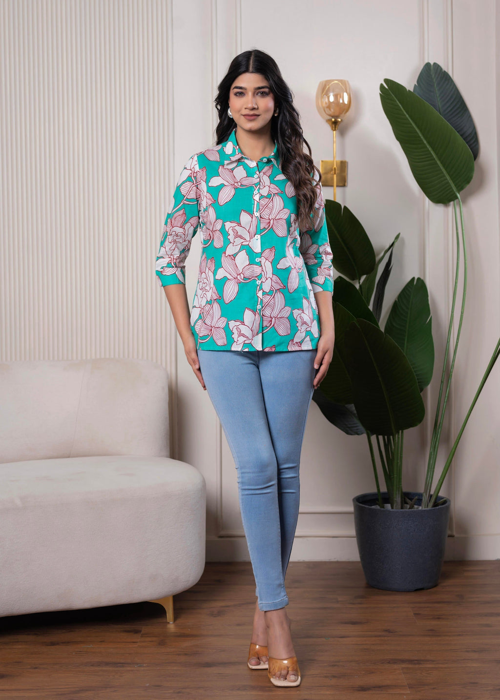 Juniper Lamora Turquoise Floral Button-Down Shirt - Distacart