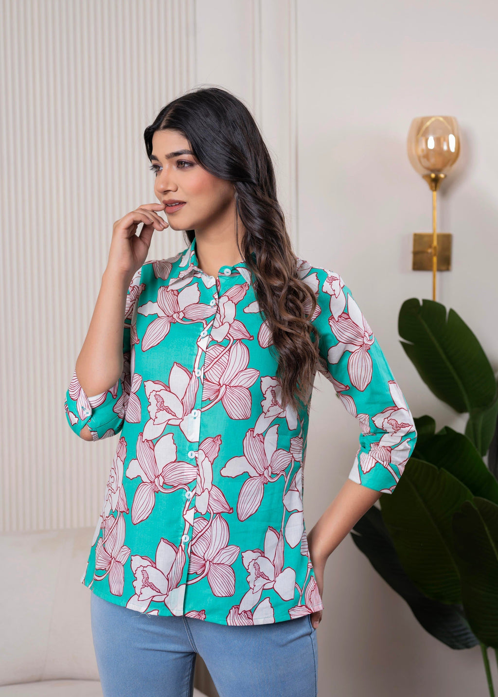 Juniper Lamora Turquoise Floral Button-Down Shirt - Distacart