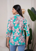 Juniper Lamora Turquoise Floral Button-Down Shirt - Distacart